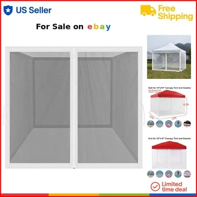 Mosquito Net Screen for 10x10 Gazebo Outdoor Garden Camping Zippered Mesh Walls - Image 1 of 4