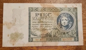 Poland PK #101 1941 5 Zlotych Circulated Banknote - Picture 1 of 2