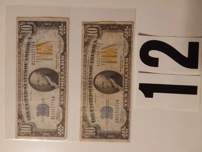 1934A North Africa $10 Silver Certificate Yellow Seal Lot Of 2 - Image 1 of 2