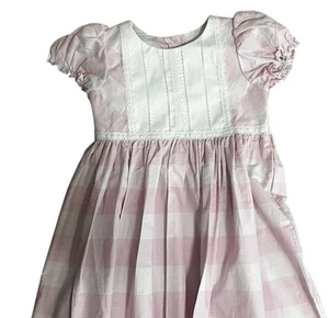 Darling Mae by Ricrac & Ruffles Pink White Check Dress Battenberg Lace Trim 10 - Picture 1 of 8