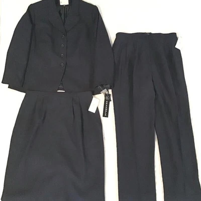 Traje Kasper para mujer Dillards 16W 3 piezas Chaqueta Falda Pantalones Azul Marino Negocios Foto 1 de 4