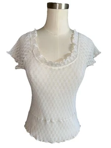 70s Vintage White Lace Blouse Shirt Size Medium Ivory Ruffles - Picture 1 of 8