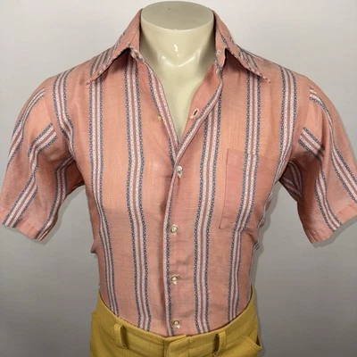 Camisa Grant Crest Años 60 Para Hombres Rayas Abotonada De Colección Atomic Disco Mod MCM Mediana Foto 1 de 4