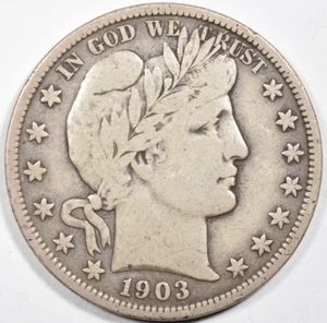 1903-S BARBER HALF DOLLAR ~ NICE FULL LIBERTY VF VERY FINE! INV #3 - Picture 1 of 2