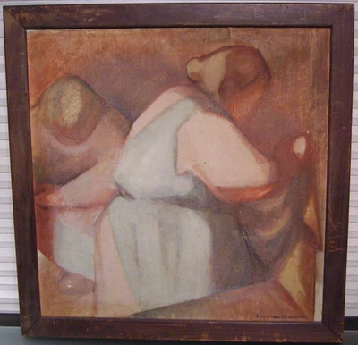 Antique Impressionist Cubist Figurative Servant Women Oil Painting Signed - Image 1 of 4