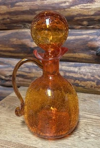 VINTAGE RAINBOW GLASS AMBERINA CRACKLE GLASS DECANTER PITCHER - Picture 1 of 9