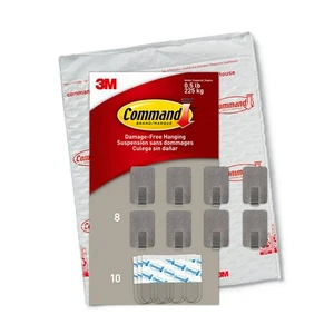 Small Stainless Steel Metal Hooks 8 Hooks, 10 Strips, Holds up to 0.5 lb, Rem... - Picture 1 of 9