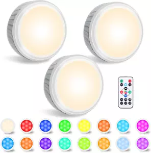 3PCS LED Puck Light Wireless Under Cabinet Lighting Kit Kitchen Counter Light US - Picture 1 of 6