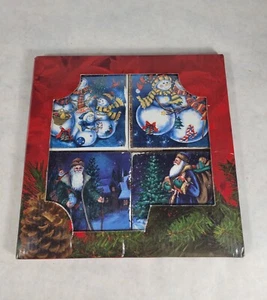 Vintage Set Of 4 Christmas Ceramic Tile Trivet Coaster Santa Snowman Blue - Picture 1 of 5