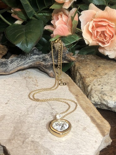 DIOR 17. "Elegante Collana CD Logo CD Tono Oro Strass Bianco Cristallo 15""+2"