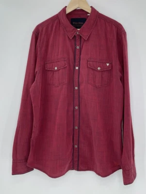 Guess Men’s Red Collared Snap Down Long Sleeve Shirt Size XXL Western - Image 1 of 4