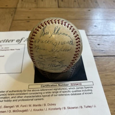 + 1956 NY Yankees World Series Champion Team Signed Baseball Mickey Mantle JSA - Image 1 of 4