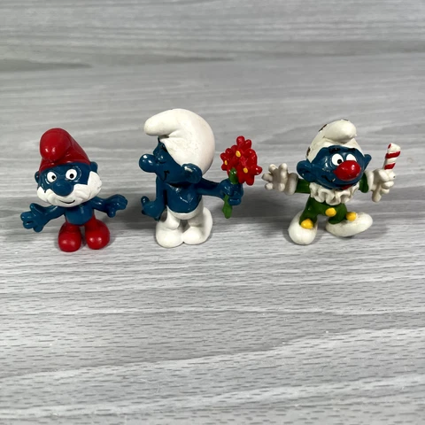 Vintage Smurfs 2" PVC Figures Jester Smurf Clown, Papa, Flowers, 1969, 1977 1978 Cover