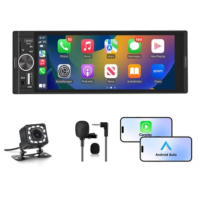 JUNSUN Autoradio 1Din 6.3" Touchscreen Wireless Apple CarPlay Bluetooth USB RDS Radio