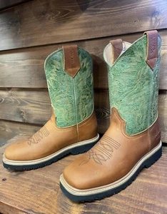 Men's Genuine Leather Work Boot Square Toe -Truck Sole 3000V-TG216 Green Top - Picture 1 of 4