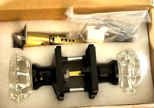 Regency Fluted Glass Door Knob Georgian Roped Rosette Matte Black NIB NEW - Picture 1 of 3