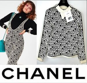 New Chanel 2019 Black White Coco Nege Word Logo Sweatshirt 34 36 2 4 Sweater S