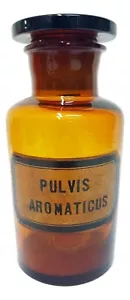 Antique Pharmacy Bottle Amber Pulvis Aromaticus Fine 800 Early 900 - 18 Cm - Picture 1 of 2