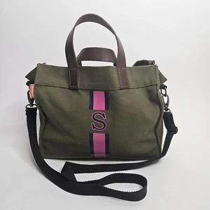 CB Station Green Canvas Tote Leather Handle Military Style Bag - Picture 1 of 12