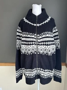 Sundance Fenn Fair Isle Sweater Zip Front Cardigan- Black and White Size XL - Picture 1 of 8