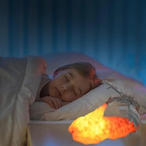 Fire Dragon Night Light - 3D Printed Kids Sleep Accompany Volcano Moon Lamp, Red - Picture 1 of 16