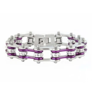 Stainless Steel Chrome & Purple Bling Motorcycle Bike Chain Bracelet 54 - Picture 1 of 1