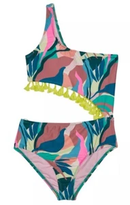 NWOT Beach Lingo Girls One Shoulder Cutout One Piece Swimsuit , Multi Size 7 - Picture 1 of 2
