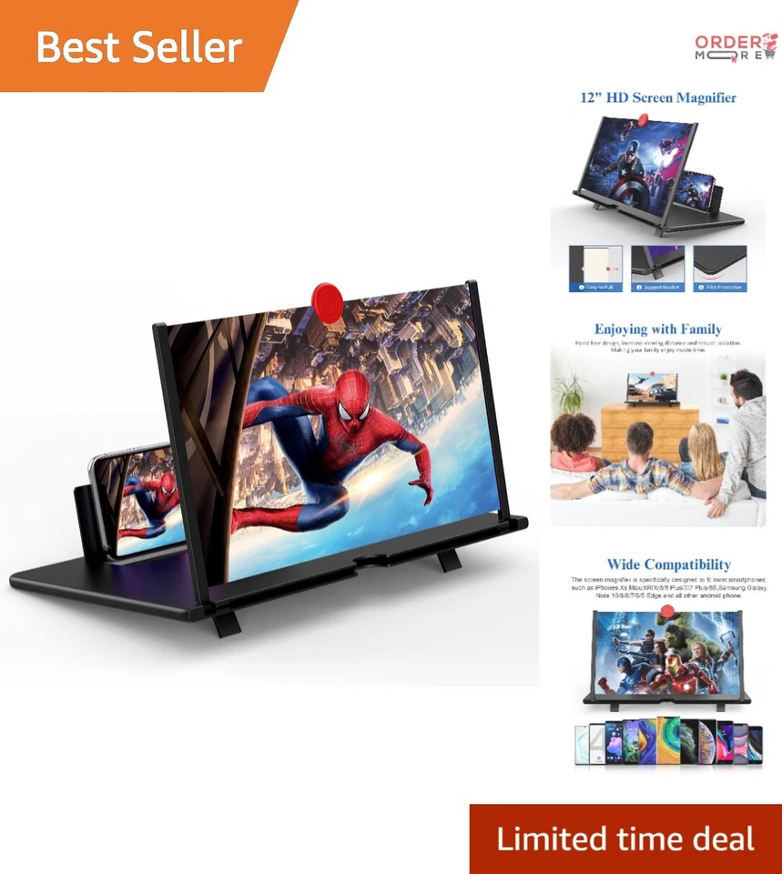 12" 3d HD Mobile Phone Magnifier Projector Screen Foldable Smart Fashion Black