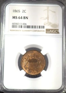 1865 Two Cents NGC graded MS 64 BN - Picture 1 of 4