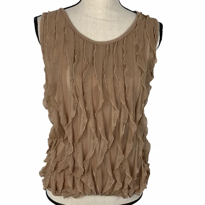 Jason Maxwell Tank Top Womens Size Large Sheer Layered Top Lined Tan  - Image 1 of 4