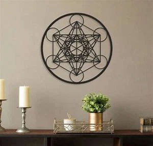 Metatron's Cube Black Metal Wall Art Sacred Geometry Art Design Metatron Cube - Picture 1 of 2
