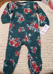 NWT Baby Floral Zip-Up Fleece Sleep & Play Pajamas 9 Months - Picture 1 of 1