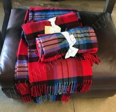 Pottery Barn 石榴石格子毯红色蓝色 55x80 圣诞假期新品🦩 — 第 1/2 张图片