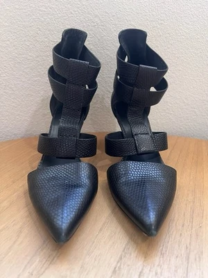 Alexander WANG Black Leather Ankle Strap Pointed Toe Stiletto Heels 38 7.5/8 - Image 1 of 4