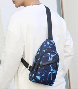 Men's Sling Bag Crossbody Shoulder Backpack Triangle Geometric Pattern Casual - Picture 1 of 10