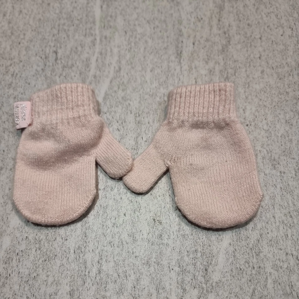 Kinder Handschuhe Mädchen rosa Strick uni Fäustlinge warm Winte Größe 6-12 Monate - Bild 1 von 2