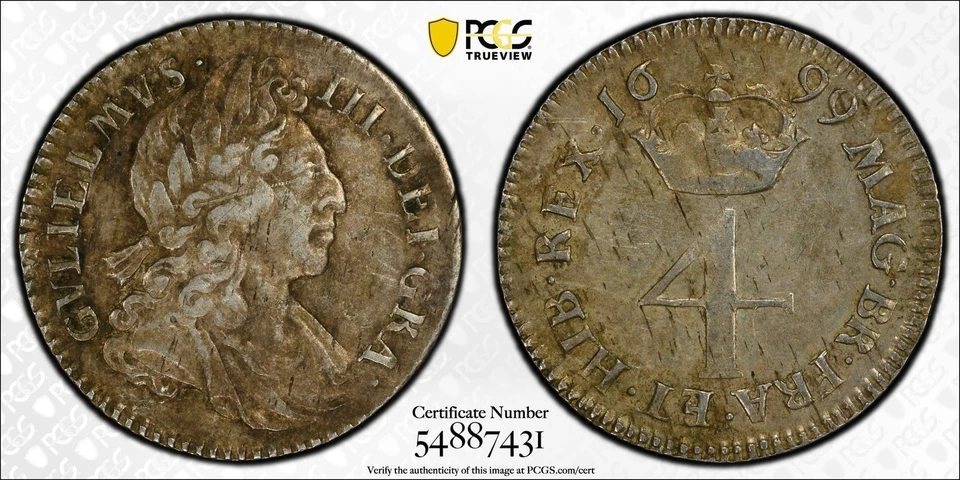 Great Britain PCGS XF-45 1699 Silver Maundy 4d! Pop 1/1! - Image 1 of 1