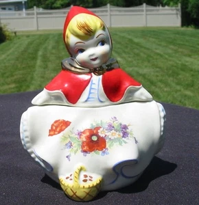 Vintage Little Red Riding Hood Biscuit Cracker Jar Sugar Bowl LRRH Ceramic Old - Picture 1 of 6