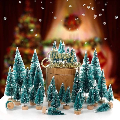 24PCS Mini Christmas Trees Bottle Brush Snow Frost Tabletop Decor - Image 1 of 4