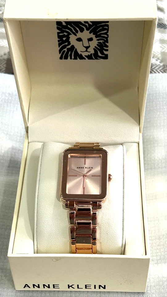 Anne Klein Women's Rectangular Case Rose Gold Tone Metal Bracelet Dress Watch. - Image 1 of 4