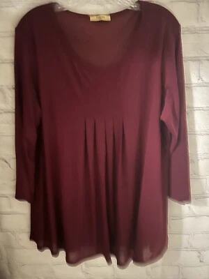 Timeson Solid Merlot Colored Gathered Front Lined 3/4 Sleeve Top EUC Women's XXL - Изображение 1 из 4
