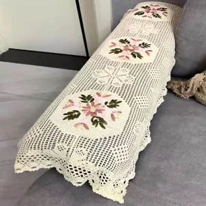 15"x47" Vintage Hand Crochet Lace Table Runner Embroidered Dresser Scarf Doily - Picture 1 of 11