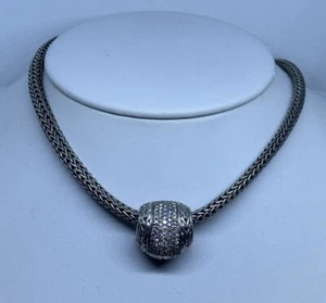 John Hardy Diamond Slide Necklace Pendant w/16" Sterling Silver Chain - Picture 1 of 9