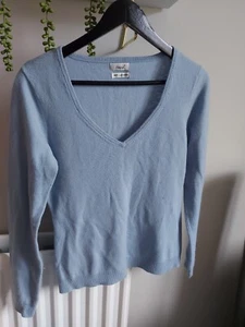Maglione donna Finest blu chiaro 100% cashmere scollo a V leggero UK 14 - Foto 1 di 10