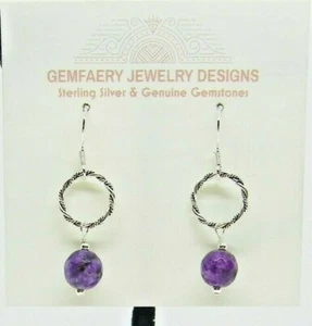 Sterling Silver Genuine RUSSIAN CHAROITE Dangle Earrings #1799...Handmade USA - Picture 1 of 6