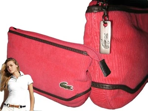 LACOSTE COSMETICS POUCH Small Corduroy Vintage L19 Fashion Slg 2 Strawberry NEW - Picture 1 of 2