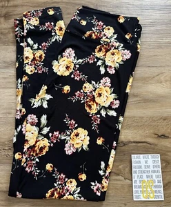 NEW RELEASE LuLaRoe OS One Size Leggings Black Yellow Rose Flower Print New - Picture 1 of 3