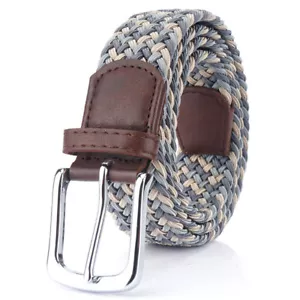 Unisex Canvas Elastic Belt Pin Buckle Casual Belt for Young Students Woven Belt - Picture 1 of 22