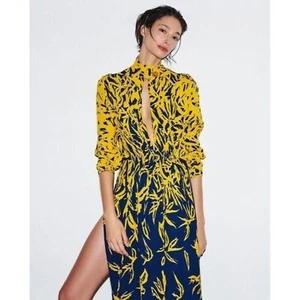Nuevo con etiquetas. $1390 Vestido Proenza Schouler Degrade Floral Manga Larga Talla 2 Amarillo Azul - Imagen 1 de 13