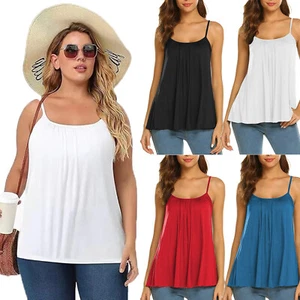 Women Flowy Cami with Built in Bra Swing Spaghetti Strap Loose Vest Tank Top UK - Picture 1 of 42